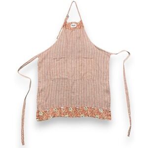 Vintage Flax Jeanne Engelhart Apron One Size Orange Linen Striped Floral Boho